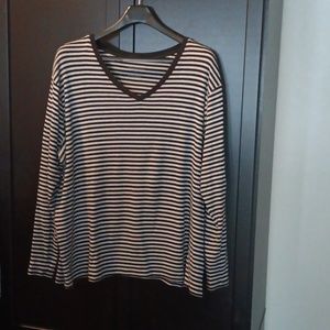 MERONA Women's Black and White Striped Long Sleeve Shirt Size 4